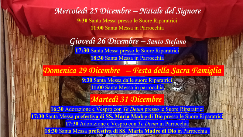 Orari per le Feste di Natale